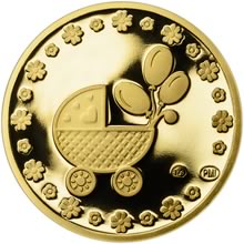 Dukát k narození dítěte s věnováním - kočárek