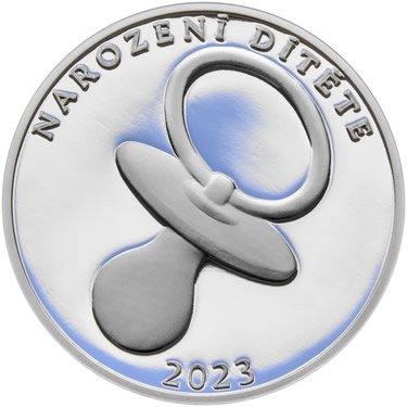 Náhled Averzní strany - Stříbrný medailon k narození dítěte 2023 - 28 mm