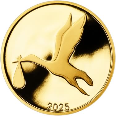 Náhled Reverzní strany - 2025 Dukát k narození dítěte - čáp