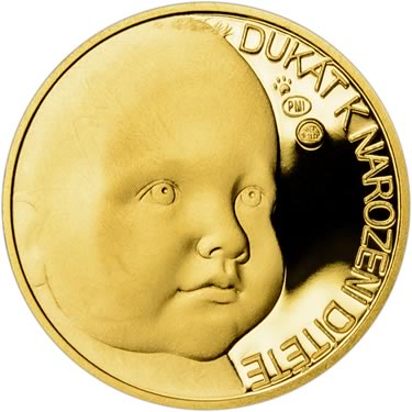 Náhled Averzní strany - 2025 Dukát k narození dítěte - miminko v peřince