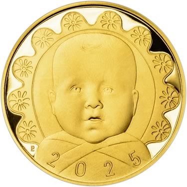 Náhled Reverzní strany - 2025 Dukát k narození dítěte - miminko v peřince
