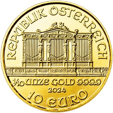 Náhled Reverzní strany - Wiener Philharmoniker 1/10 Oz - Investiční zlatá mince
