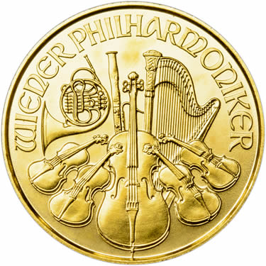 Náhled Averzní strany - Wiener Philharmoniker  1/25 Oz - Investiční zlatá mince