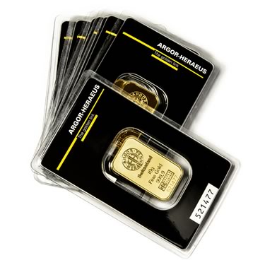 Náhled Averzní strany - Argor Heraeus SA 10 gramů - Investiční zlatý slitek - Set 10ks slitků