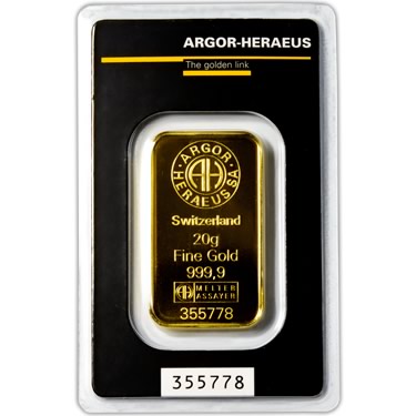 Náhled Averzní strany - Argor Heraeus SA 20 gramů KINEBAR - Investiční zlatý slitek
